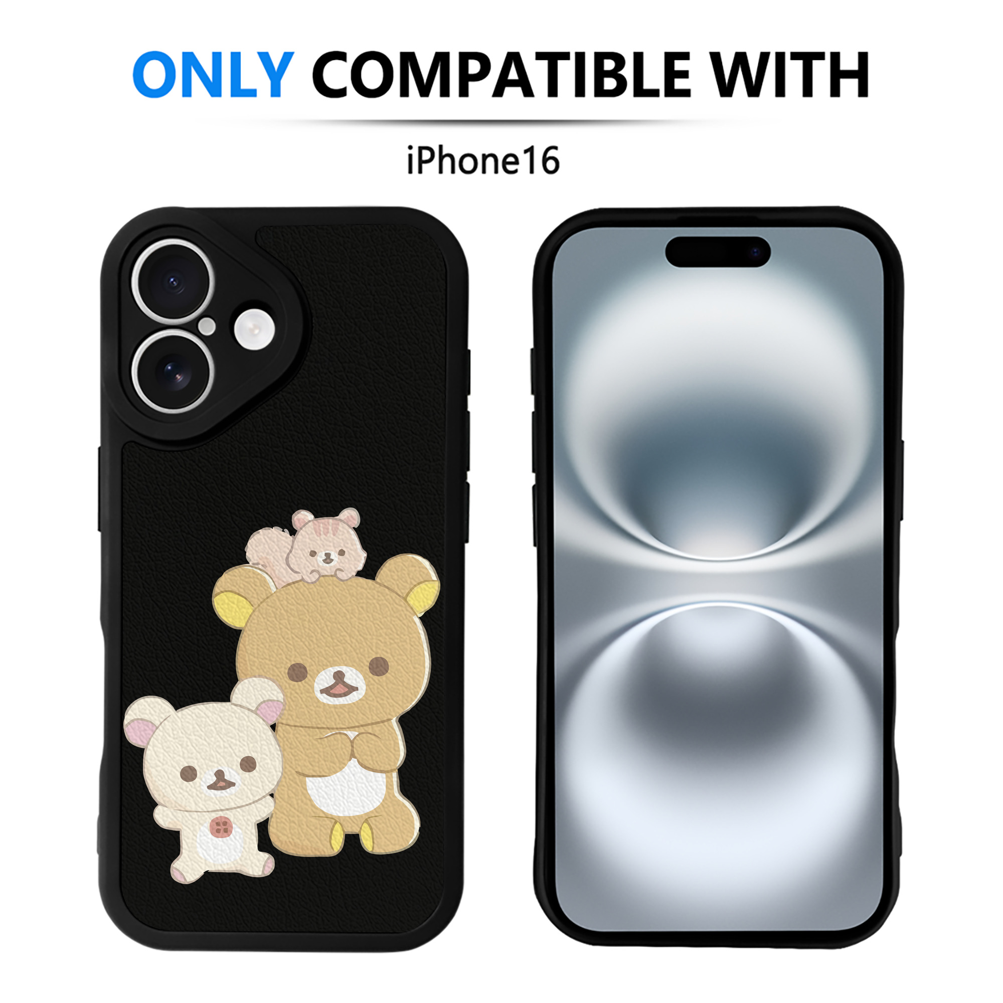 （画像用） リラックマ リラックマ キイロイトリ Rilakkuma Korilakkuma Kiiroitori 【iPhone 16シリーズ対応】シリコンスマホケース（レザー調） 材質：シリコン